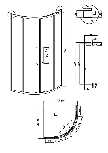 Душевой уголок GROSSMAN Cosmo 301.K33.02.8080.10.02 (80x80x195) полукруг,раздвижн,хром,стекло шиншилла Душевой уголок GROSSMAN Cosmo 301.K33.02.8080.10.02 (80x80x195) полукруг,раздвижн,хром,стекло шиншилла