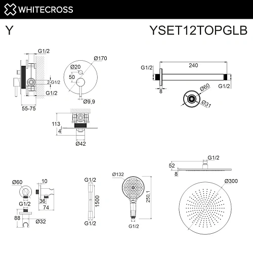 Душевая система WHITECROSS Y YSET12TOPGLB брашированное золото скрытого монтажа Душевая система WHITECROSS Y YSET12TOPGLB брашированное золото скрытого монтажа