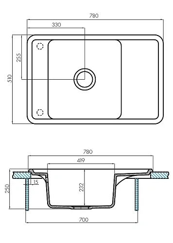 Кухонная мойка Aquaton Беллис 78 1A725032BS230 из литого мрамора, серый Кухонная мойка Aquaton Беллис 78 1A725032BS230 из литого мрамора, серый