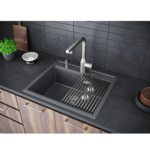 Кухонная мойка Paulmark STEPIA 60 с ролл-матом STEP брашированная PM115951-DG+R375-BS Кухонная мойка Paulmark STEPIA 60 с ролл-матом STEP брашированная PM115951-DG+R375-BS