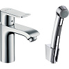 Картинка анонса товара «смеситель для раковины hansgrohe metris с гигиенический душем и сливной клапан push-open 31285000»