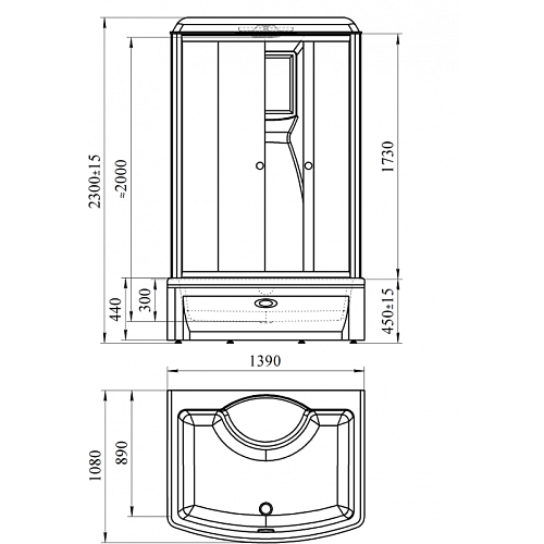 Душевая кабина Radomir Диана 108х139 1-05-6-0-0-0650 высокий поддон с каркасом, слив-перелив, стекло прозрачное, функция Пар, FM-приемник, освещение, вентиляция, профиль черный Душевая кабина Radomir Диана 108х139 1-05-6-0-0-0650 высокий поддон с каркасом, слив-перелив, стекло прозрачное, функция Пар, FM-приемник, освещение, вентиляция, профиль черный