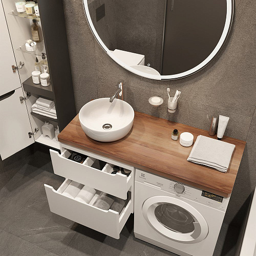 Тумба с раковиной STWORKI Берген 60 белая с темной столешницей 122, Moon 1, R 549671 Тумба с раковиной STWORKI Берген 60 белая с темной столешницей 122, Moon 1, R 549671