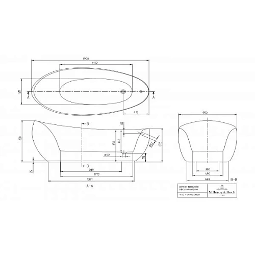 Ванна квариловая Villeroy & Boch Aveo New Generation 190 x 95 см матовый UBQ194AVE9W1V-RW Ванна квариловая Villeroy & Boch Aveo New Generation 190 x 95 см матовый UBQ194AVE9W1V-RW