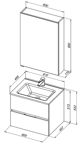 Комплект мебели Aquanet Алвита New 60 2 ящика, дуб веллингтон белый 00274209 Комплект мебели Aquanet Алвита New 60 2 ящика, дуб веллингтон белый 00274209