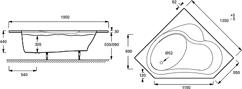 Акриловая ванна Jacob Delafon BAIN-DOUCHE 135х135 E6220-00 Акриловая ванна Jacob Delafon BAIN-DOUCHE 135х135 E6220-00