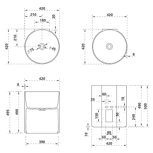 Раковина ABBER Kristall AT2704Opal подвесная, прозрачная, коричневая Раковина ABBER Kristall AT2704Opal подвесная, прозрачная, коричневая