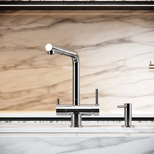 Смеситель для кухни SANCOS Spin SC4015BN с вытяжным изливом, c краном для фильтрованной воды брашированный никель Смеситель для кухни SANCOS Spin SC4015BN с вытяжным изливом, c краном для фильтрованной воды брашированный никель