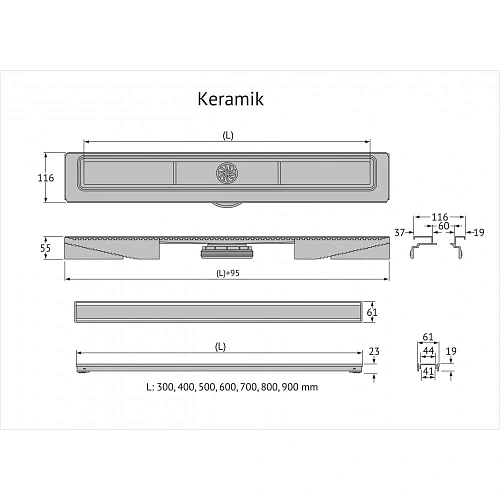 Душевой лоток BERGES B1 Keramik 600 нержавеющая сталь, решетка бронза, S-сифон D50 боковой 094117 Душевой лоток BERGES B1 Keramik 600 нержавеющая сталь, решетка бронза, S-сифон D50 боковой 094117