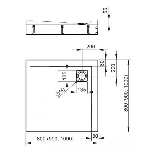 Душевой поддон Radaway Argos C900 4ACN99-02 90x90 с ножками Душевой поддон Radaway Argos C900 4ACN99-02 90x90 с ножками