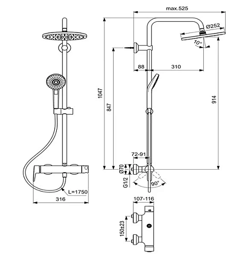 Душевая система Ideal Standard IDEALRAIN ECO EVO B2266AA Душевая система Ideal Standard IDEALRAIN ECO EVO B2266AA