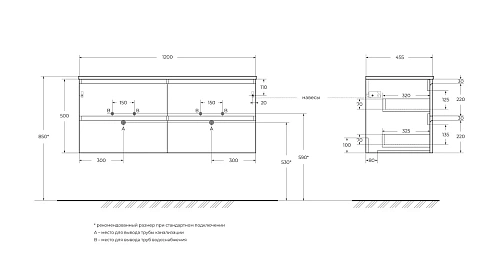 Тумба под раковину BelBagno KRAFT-1200-4C-SO-VO еловый матовый, 1200x455x500 Тумба под раковину BelBagno KRAFT-1200-4C-SO-VO еловый матовый, 1200x455x500