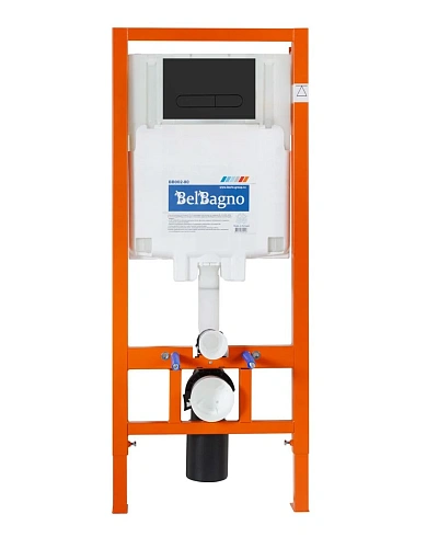 Комплект унитаза BelBagno SELA BB3201CHR-MB с сиденьем BB3201SC-MB инсталляцией BB002-80 и клавишей смыва BB007-PR-NERO.M Комплект унитаза BelBagno SELA BB3201CHR-MB с сиденьем BB3201SC-MB инсталляцией BB002-80 и клавишей смыва BB007-PR-NERO.M