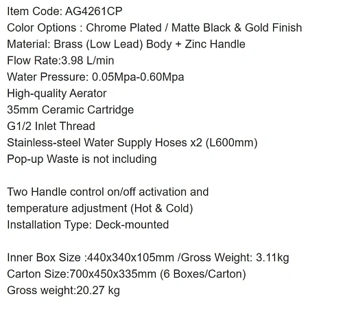 Смеситель для раковины ARROW AG4261CP хром Смеситель для раковины ARROW AG4261CP хром