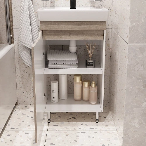 Тумба с раковиной DIWO Воронеж 50 напольная, ореховый дубослив, с сифоном 579743 Тумба с раковиной DIWO Воронеж 50 напольная, ореховый дубослив, с сифоном 579743