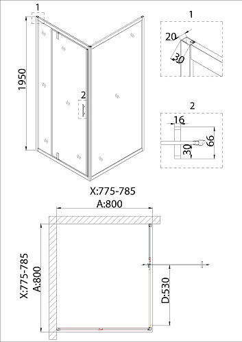 Душевой уголок Niagara Nova NG-63-8A-A80 (80x80x195) квадратная, дверь распашная Душевой уголок Niagara Nova NG-63-8A-A80 (80x80x195) квадратная, дверь распашная
