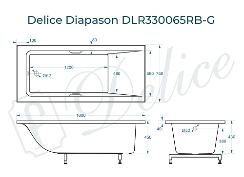 Ванна из искусственного камня Delice Diapason 180х75 DLR330065RB-G глянцевая с черными ручками Ванна из искусственного камня Delice Diapason 180х75 DLR330065RB-G глянцевая с черными ручками