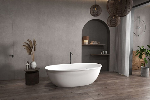 Ванна отдельностоящая ABBER AS9631 170x85 универсальная, белая матовая, искусственный камень Ванна отдельностоящая ABBER AS9631 170x85 универсальная, белая матовая, искусственный камень