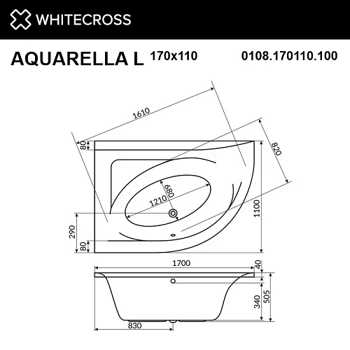 Акриловая ванна WHITECROSS Aquarella 170x110 левая "ULTRA" бронза 0108.170110.100.ULTRA.BR Акриловая ванна WHITECROSS Aquarella 170x110 левая "ULTRA" бронза 0108.170110.100.ULTRA.BR