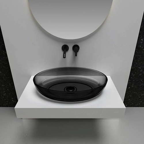 Раковина ABBER Kristall AT2801Onyx прозрачная, накладная, черная Раковина ABBER Kristall AT2801Onyx прозрачная, накладная, черная