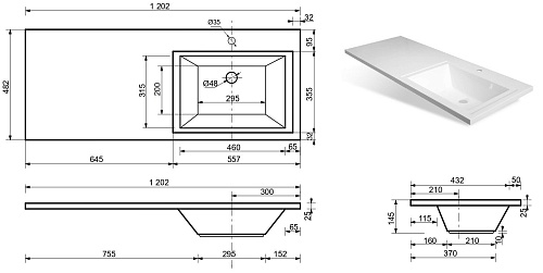 Раковина Эстет Dallas silk ФР-00014935 правая 1200х480 накладная Раковина Эстет Dallas silk ФР-00014935 правая 1200х480 накладная