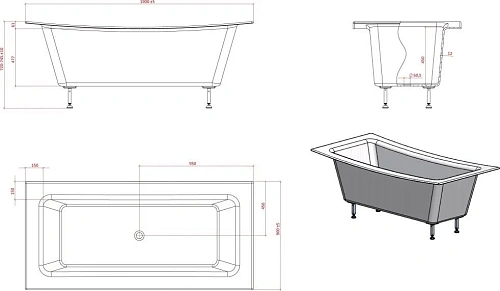 Ванна из искусственного камня Astra-Form Нагано, белая 183998 Ванна из искусственного камня Astra-Form Нагано, белая 183998