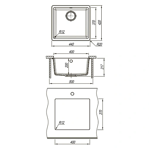 Кухонная мойка Lemark SINARA 440-U встраиваемая снизу из кварцгранита, антрацит 9910067 Кухонная мойка Lemark SINARA 440-U встраиваемая снизу из кварцгранита, антрацит 9910067