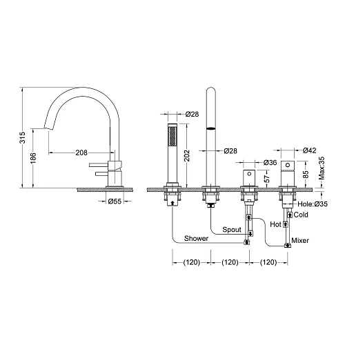 Смеситель на борт ванны Timo Saona 2320/03Y черный Смеситель на борт ванны Timo Saona 2320/03Y черный
