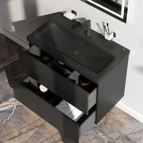 Тумба под раковину AM.PM Gem M90FHX07522BM подвесная, 75 см push-to-open, черный матовый Тумба под раковину AM.PM Gem M90FHX07522BM подвесная, 75 см push-to-open, черный матовый