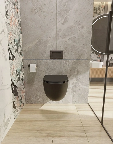 Унитаз подвесной AQUAme AQM2002MB с сиденьем SoftClose, технология смыва Rimless, скрытый крепеж чер Унитаз подвесной AQUAme AQM2002MB с сиденьем SoftClose, технология смыва Rimless, скрытый крепеж чер