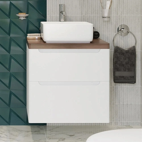 Тумба с раковиной STWORKI Берген 60 белая с темной столешницей, City 1 549372 Тумба с раковиной STWORKI Берген 60 белая с темной столешницей, City 1 549372