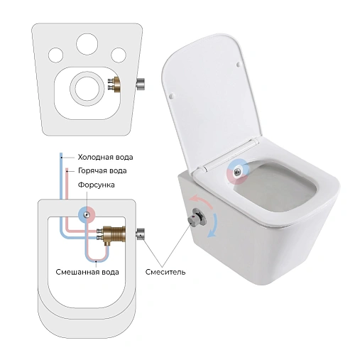 Унитаз подвесной BelBagno DUE BB3103CHR-BS/SC с сиденьем, функцией биде и смесителем Унитаз подвесной BelBagno DUE BB3103CHR-BS/SC с сиденьем, функцией биде и смесителем