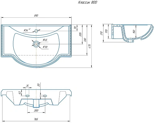 Раковина Kirovit Классик 80 см 446767 Раковина Kirovit Классик 80 см 446767