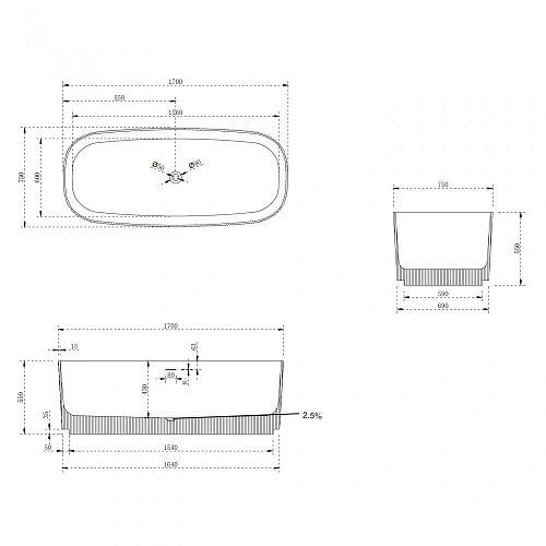 Ванна отдельностоящая ABBER AS9601 170x75 универсальная, белая матовая, искусственный камень Ванна отдельностоящая ABBER AS9601 170x75 универсальная, белая матовая, искусственный камень
