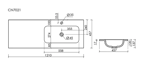 Раковина Ceramica Nova Grace CN7021 мебельная 1210x457x137 с чашей справа и отверстием под смеситель белый Раковина Ceramica Nova Grace CN7021 мебельная 1210x457x137 с чашей справа и отверстием под смеситель белый