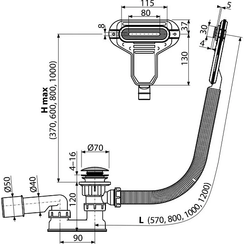 Слив-перелив Alcaplast A516CKM click/clak металл Слив-перелив Alcaplast A516CKM click/clak металл