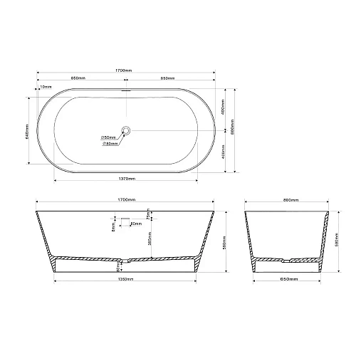 Ванна из искусственного камня ABBER Stein AS9605 белая матовая Ванна из искусственного камня ABBER Stein AS9605 белая матовая