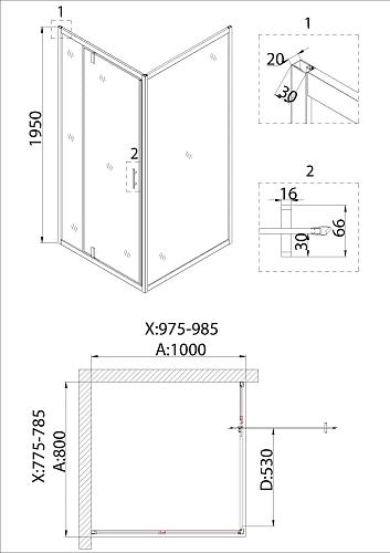 Душевой уголок Niagara Nova NG-83-8AB-A100B (80x100x195) прямоугольная, дверь распашная Душевой уголок Niagara Nova NG-83-8AB-A100B (80x100x195) прямоугольная, дверь распашная