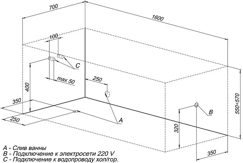 Акриловая ванна Aquanet Dali 160x70 (с каркасом) 00239538 Акриловая ванна Aquanet Dali 160x70 (с каркасом) 00239538