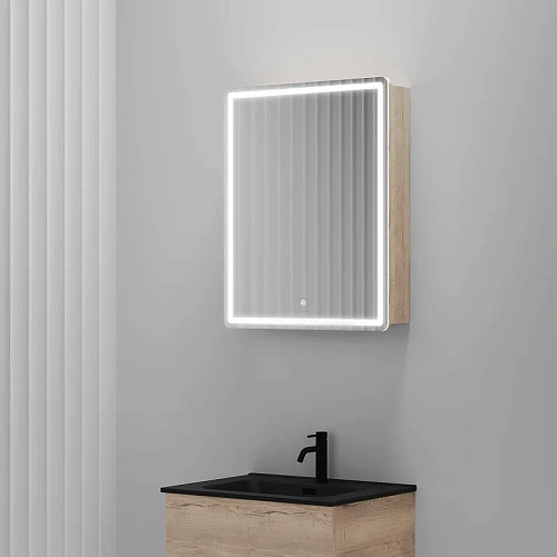 Зеркальный шкаф Sancos Mirror MI60EG 590x150х740 мм, с LED подсветкой, дуб галифакс натуральный Зеркальный шкаф Sancos Mirror MI60EG 590x150х740 мм, с LED подсветкой, дуб галифакс натуральный