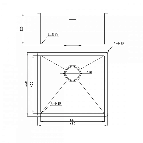 Кухонная мойка Milacio Denia 48 Steel (MC.77449) сталь воронёная Кухонная мойка Milacio Denia 48 Steel (MC.77449) сталь воронёная