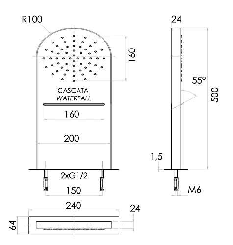 Верхний Remer INOX SS350MMCAX 50x20 см Верхний Remer INOX SS350MMCAX 50x20 см