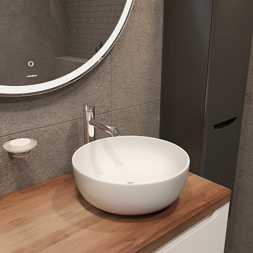 Тумба с раковиной STWORKI Берген 60 белая с темной столешницей 122, Moon 1, L 549683 Тумба с раковиной STWORKI Берген 60 белая с темной столешницей 122, Moon 1, L 549683