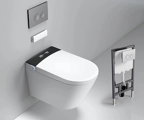 Унитаз SMART Timo TЕ-751B (580x380x420) с функцией биде подвесной с инсталляцией и черной матовой кнопкой Унитаз SMART Timo TЕ-751B (580x380x420) с функцией биде подвесной с инсталляцией и черной матовой кнопкой