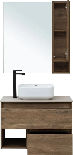 Комплект мебели STWORKI Карлстад 75 дуб рустикальный, простоун беж, с отверстием для смесителя в сто 425264 Комплект мебели STWORKI Карлстад 75 дуб рустикальный, простоун беж, с отверстием для смесителя в сто 425264