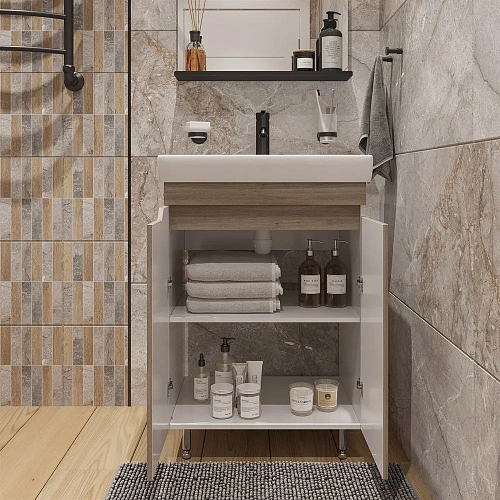 Комплект мебели DIWO Воронеж 60 напольная, ореховый дубослив, с сифоном 579749 Комплект мебели DIWO Воронеж 60 напольная, ореховый дубослив, с сифоном 579749