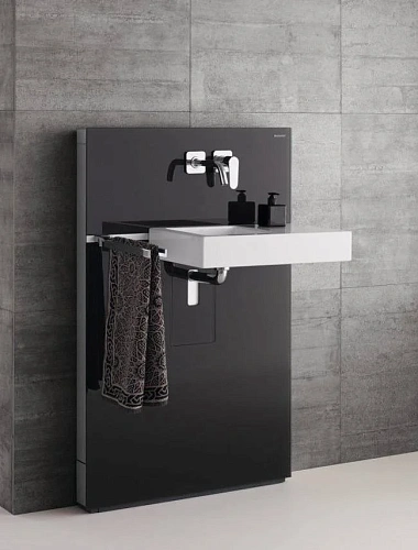 Инсталляция для раковины Geberit Monolith 131.043.SJ.1 стекло чёрное Инсталляция для раковины Geberit Monolith 131.043.SJ.1 стекло чёрное