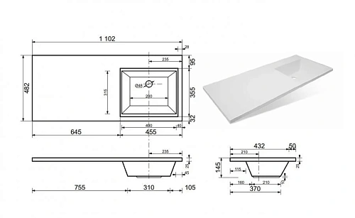 Тумба с раковиной Эстет Dallas Luxe ФР-00002024 1100х482 правая, подвесная 1 ящик Тумба с раковиной Эстет Dallas Luxe ФР-00002024 1100х482 правая, подвесная 1 ящик