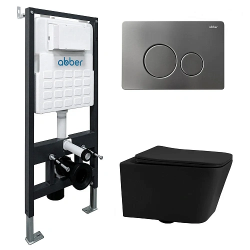 Комплект унитаза ABBER Rechteck AC1201MB черный матовый с инсталляцией AC0105 и кнопкой AC0121NG никель Комплект унитаза ABBER Rechteck AC1201MB черный матовый с инсталляцией AC0105 и кнопкой AC0121NG никель