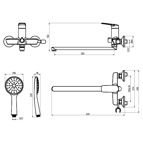 Смеситель для ванны Lemark Verba LM11451C универсальный, хром Смеситель для ванны Lemark Verba LM11451C универсальный, хром